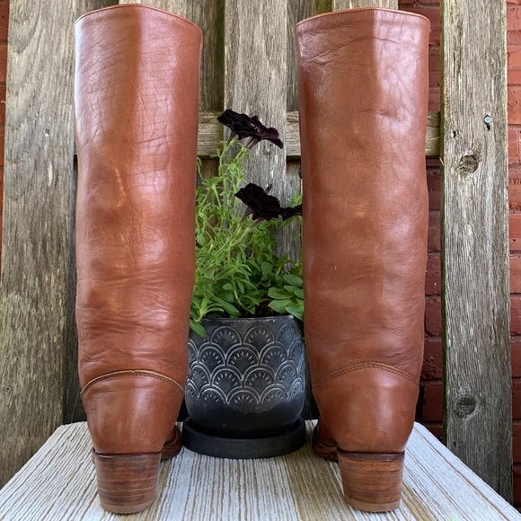 Sold FRYE Vintage USA Tall Knee High Campus Brown Leather Stovepipe Riding Boots - Picture 12 of 14